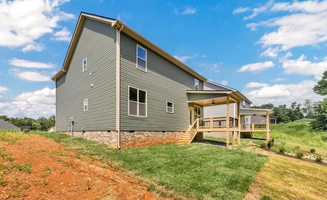 578 Pongracz Way, Clarksville, TN 37042 - rear view of property featuring crawl space, ceiling fan, a lawn, and a wooden deck