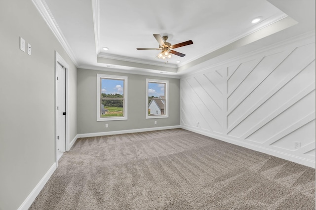 578 Pongracz Way, Clarksville, TN 37042 - empty room with carpet flooring, ceiling fan, a tray ceiling, crown molding, and recessed lighting