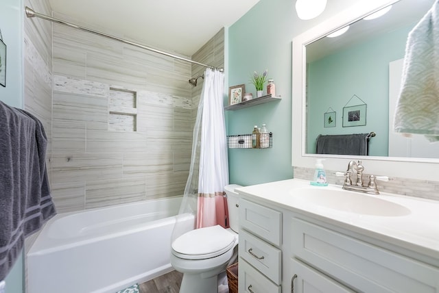 509 Iris Ave, Murfreesboro, TN 37128 - bathroom with vanity, shower / bathtub combination with curtain, and wood finished floors