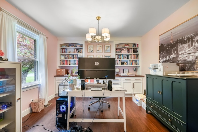 509 Iris Ave, Murfreesboro, TN 37128 - office space with a chandelier, dark wood-style flooring, and built in features