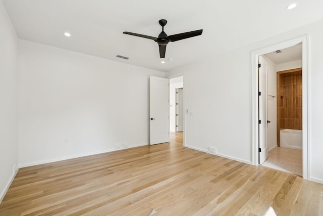 4045 Outer Dr, Nashville, TN 37204 - unfurnished bedroom with light wood-style floors, recessed lighting, ensuite bathroom, and ceiling fan