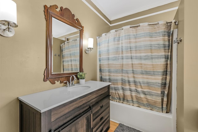 1903 Palmer Dr, Springfield, TN 37172 - full bathroom with vanity, ornamental molding, shower / tub combo, and wood finished floors