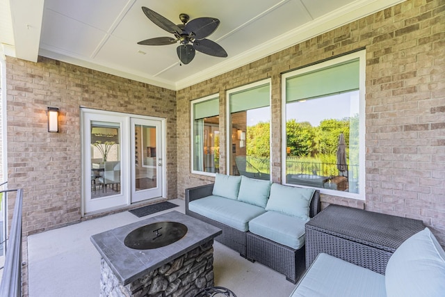 2030 Oliver Dr, Mount Juliet, TN 37122 - view of patio featuring a ceiling fan and an outdoor living space with a fire pit