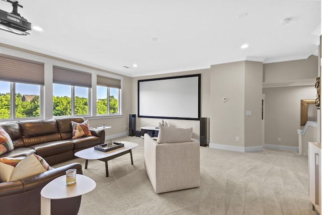2030 Oliver Dr, Mount Juliet, TN 37122 - home theater room with ornamental molding, light carpet, and recessed lighting