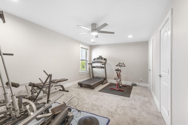 2030 Oliver Dr, Mount Juliet, TN 37122 - exercise room featuring a ceiling fan, recessed lighting, and carpet flooring