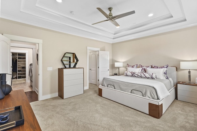 2030 Oliver Dr, Mount Juliet, TN 37122 - carpeted bedroom with a raised ceiling, recessed lighting, a walk in closet, and ceiling fan