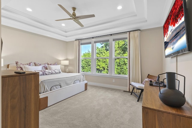 2030 Oliver Dr, Mount Juliet, TN 37122 - bedroom featuring a raised ceiling, recessed lighting, light colored carpet, and ceiling fan