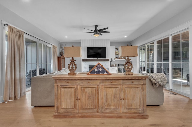 2113 Southern Preserve Ln, Franklin, TN 37064 - living room with ceiling fan, light wood finished floors, and recessed lighting