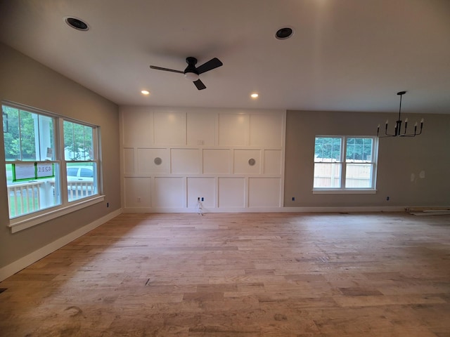 4211 Woods St, Old Hickory, TN 37138 - empty room featuring a chandelier, light wood-style flooring, ceiling fan, and recessed lighting