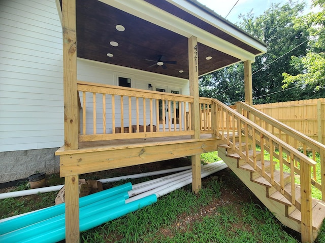 4211 Woods St, Old Hickory, TN 37138 - wooden terrace featuring ceiling fan and stairway
