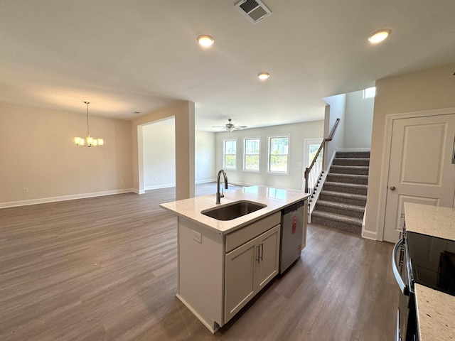 564 Twyla Dr, Lebanon, TN 37087 - kitchen featuring dishwasher, open floor plan, electric range, dark wood finished floors, and recessed lighting