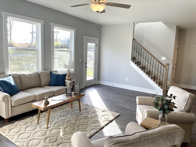 564 Twyla Dr, Lebanon, TN 37087 - living room with a ceiling fan, wood finished floors, and stairs