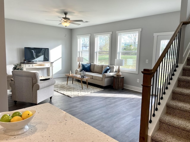 564 Twyla Dr, Lebanon, TN 37087 - living room with wood finished floors, stairway, and ceiling fan