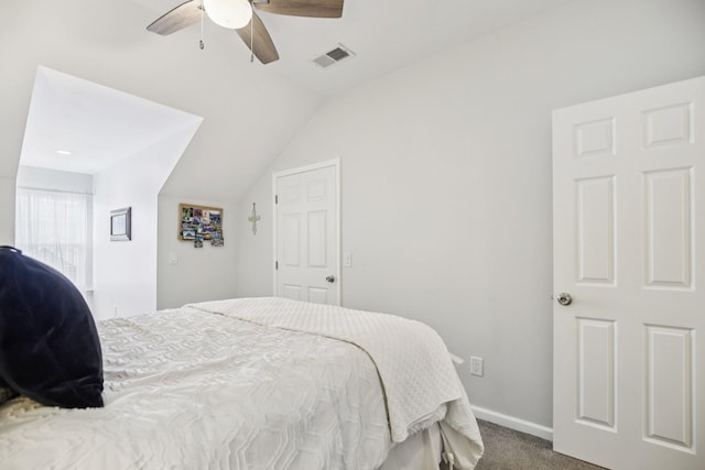 4858 Chelanie Cir, Murfreesboro, TN 37129 - bedroom featuring carpet, vaulted ceiling, and ceiling fan