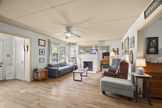 1509 5th Ave W, Springfield, TN 37172 - living room with light wood-style flooring, ceiling fan, and a fireplace