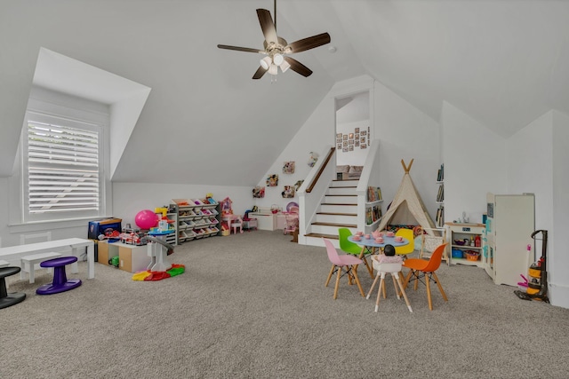 7106 Pepper Tree Cir, Fairview, TN 37062 - recreation room with lofted ceiling, carpet, and a ceiling fan