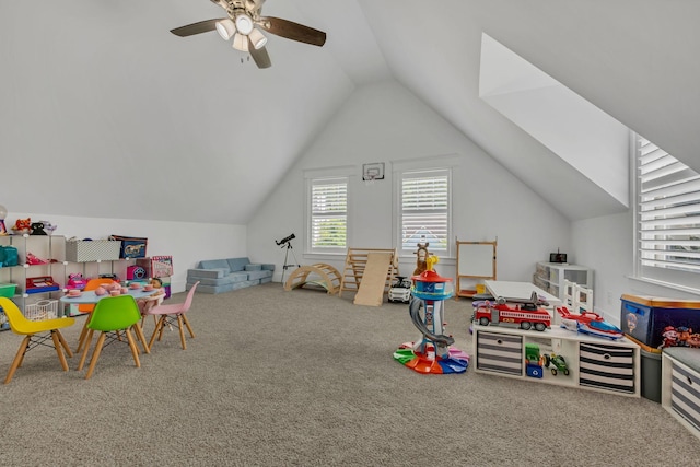 7106 Pepper Tree Cir, Fairview, TN 37062 - rec room featuring carpet floors, lofted ceiling, and ceiling fan