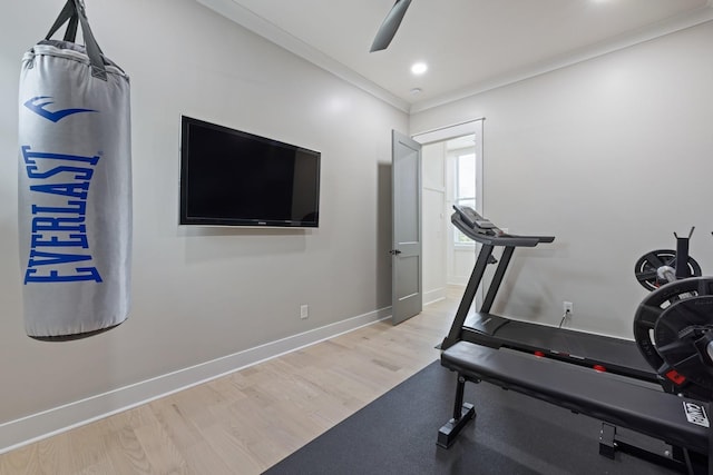 9409 Clovercroft Rd, Franklin, TN 37067 - workout area with wood finished floors, a ceiling fan, and recessed lighting