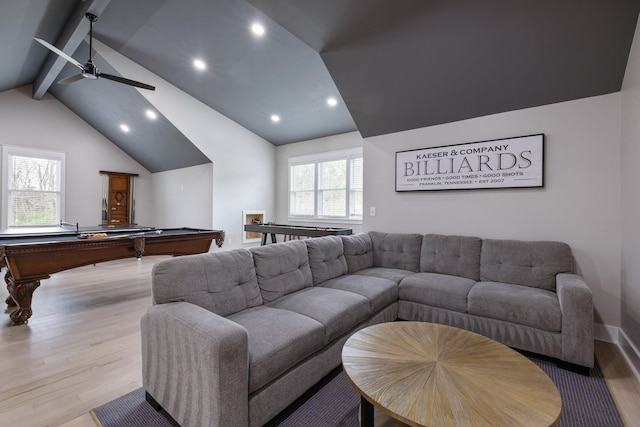 9409 Clovercroft Rd, Franklin, TN 37067 - living area with wood finished floors, recessed lighting, billiards, and ceiling fan