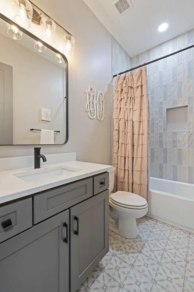 9409 Clovercroft Rd, Franklin, TN 37067 - full bath featuring vanity, shower / bath combo with shower curtain, and tile patterned floors