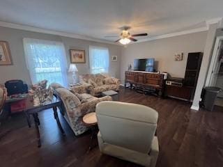 1246 Imperial Dr, Columbia, TN 38401 - living room featuring ornamental molding, wood finished floors, and ceiling fan