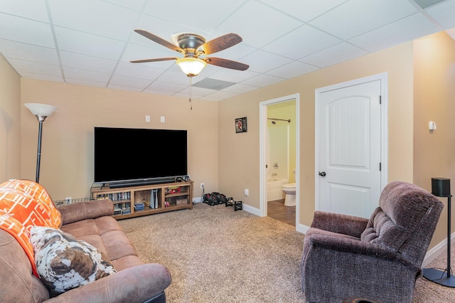 128 Thomas Traylor Ln, Clarksville, TN 37043 - carpeted living area with ceiling fan and a drop ceiling