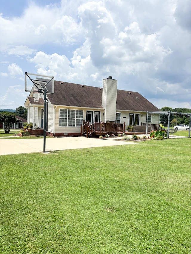 108 Easy St, Pulaski, TN 38478 - rear view of property with a chimney, a yard, a deck, and crawl space