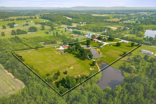 3510 Bybee Branch Rd, Mcminnville, TN 37110 - overview of rural landscape with property parcel outlined and a large body of water