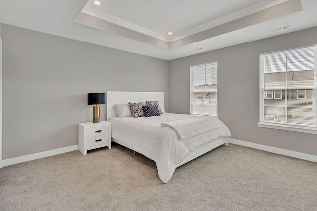 258 Dartmoor Pl, Goodlettsville, TN 37072 - bedroom with recessed lighting, light colored carpet, and a raised ceiling