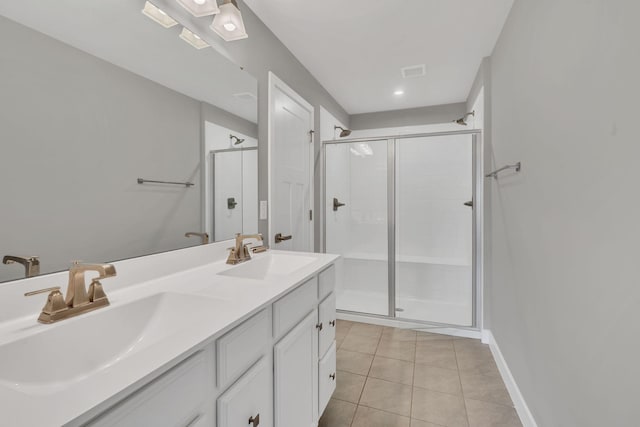 258 Dartmoor Pl, Goodlettsville, TN 37072 - full bathroom featuring a shower stall, tile patterned floors, and double vanity