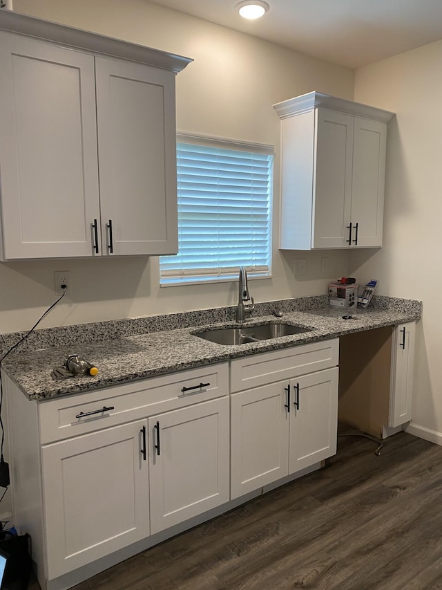 313 Hobbs Ave, Lebanon, TN 37087 - kitchen with dark wood-type flooring, white cabinets, light stone counters, and recessed lighting