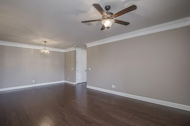 991 Westhaven Blvd Unit 32, Franklin, TN 37064 - spare room with ornamental molding, dark wood-type flooring, a ceiling fan, and a chandelier
