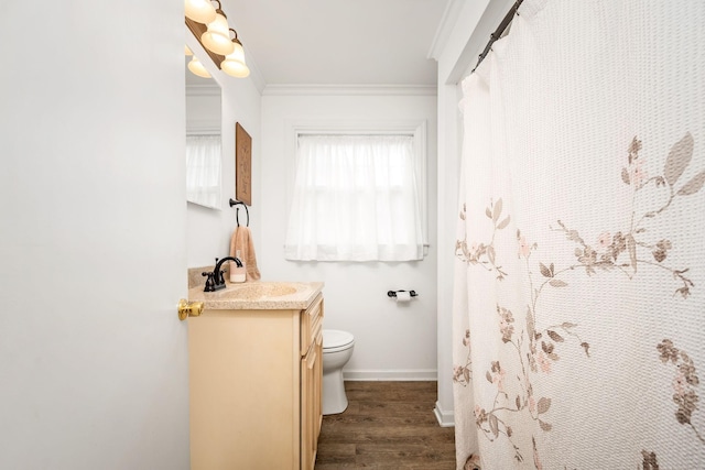 540 Powell Hollow Rd, Tullahoma, TN 37388 - full bathroom with vanity, ornamental molding, wood finished floors, and a shower with curtain