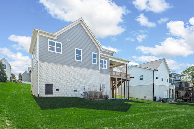 129 Barlow Dr, Franklin, TN 37064 - rear view of house with ceiling fan, stairs, a lawn, and a wooden deck