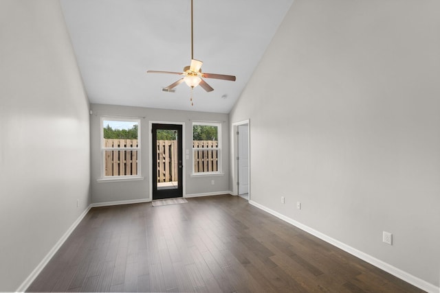 5538 Hamilton Cir, Antioch, TN 37013 - spare room featuring a ceiling fan, dark wood-type flooring, and high vaulted ceiling