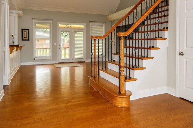 1413 Station Four Ln, Old Hickory, TN 37138 - stairway featuring wood finished floors and crown molding
