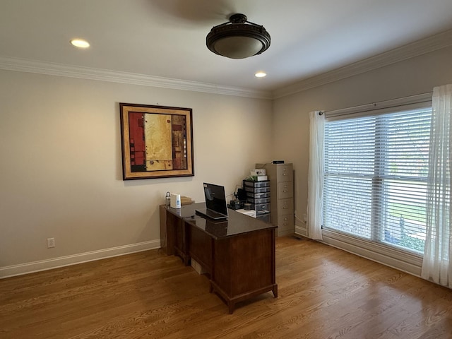 1413 Station Four Ln, Old Hickory, TN 37138 - home office with ornamental molding, healthy amount of natural light, light wood-style flooring, and recessed lighting