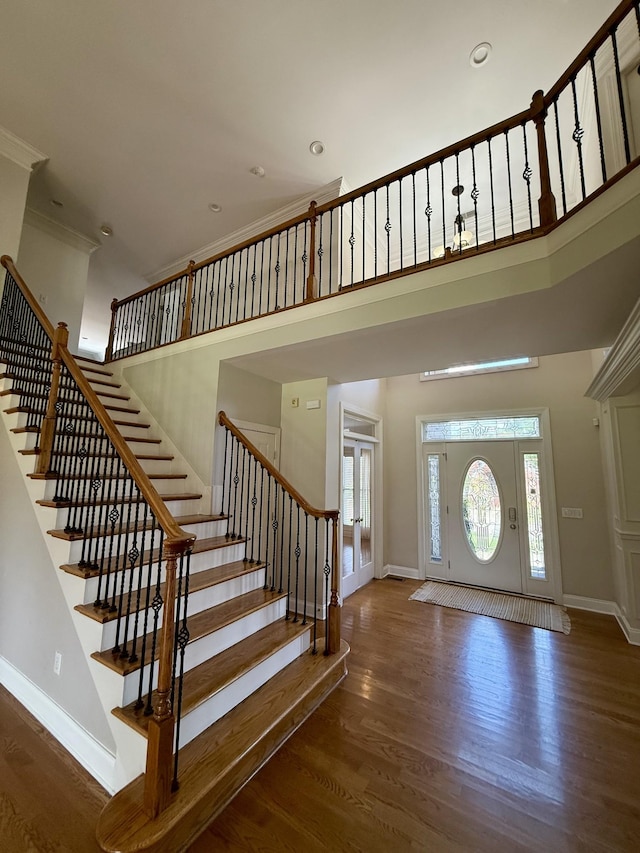 1413 Station Four Ln, Old Hickory, TN 37138 - foyer with wood finished floors, stairs, recessed lighting, and a towering ceiling