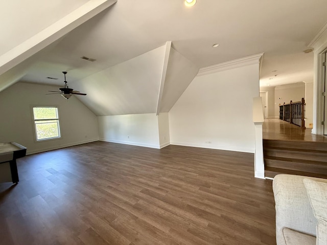 1413 Station Four Ln, Old Hickory, TN 37138 - additional living space featuring a ceiling fan, dark wood-style floors, vaulted ceiling, and recessed lighting