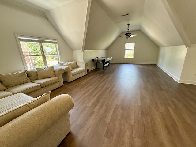 1413 Station Four Ln, Old Hickory, TN 37138 - living room with ceiling fan, wood finished floors, and vaulted ceiling