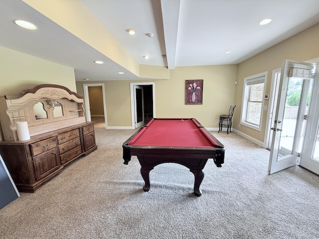 1413 Station Four Ln, Old Hickory, TN 37138 - game room featuring light carpet, recessed lighting, billiards, and beamed ceiling