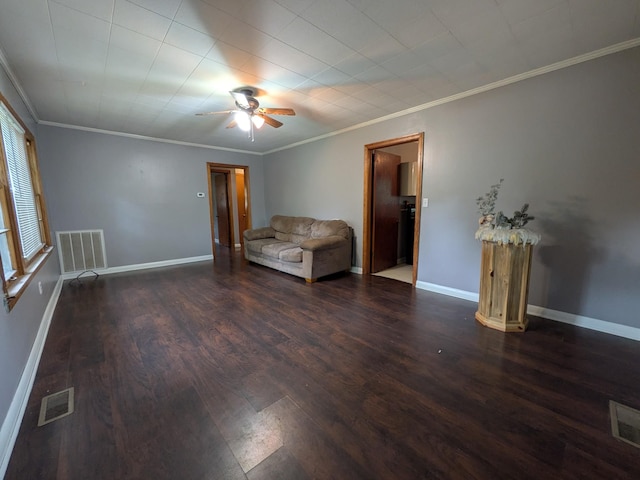 3007 Green Hill Dr, Centerville, TN 37033 - living room featuring dark wood finished floors, ceiling fan, and crown molding