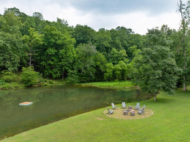 1261 S Cedar Ln, Chickamauga, GA 30707 - water view featuring an outdoor fire pit and a forest