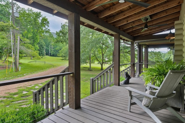 1261 S Cedar Ln, Chickamauga, GA 30707 - deck with a ceiling fan and a yard