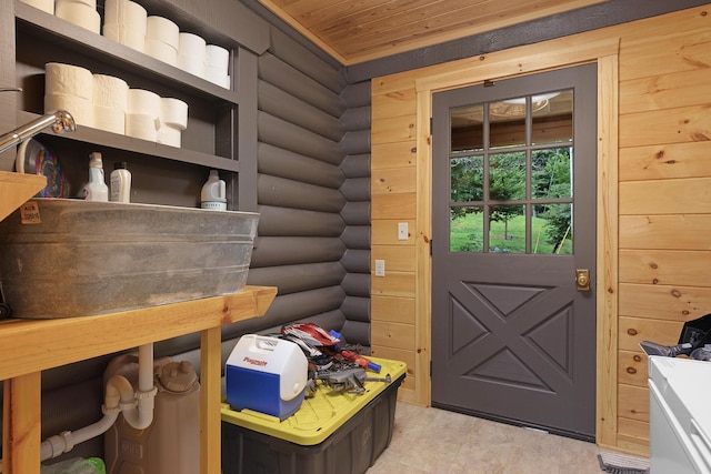 1261 S Cedar Ln, Chickamauga, GA 30707 - mudroom featuring rustic walls and wood ceiling