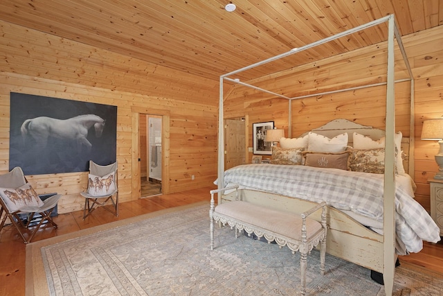 1261 S Cedar Ln, Chickamauga, GA 30707 - bedroom featuring wooden walls, wood finished floors, and wooden ceiling