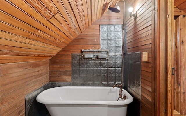 36 Still Hollow Rd, Menlo, GA 30731 - full bath with wood walls, a freestanding tub, and wooden ceiling