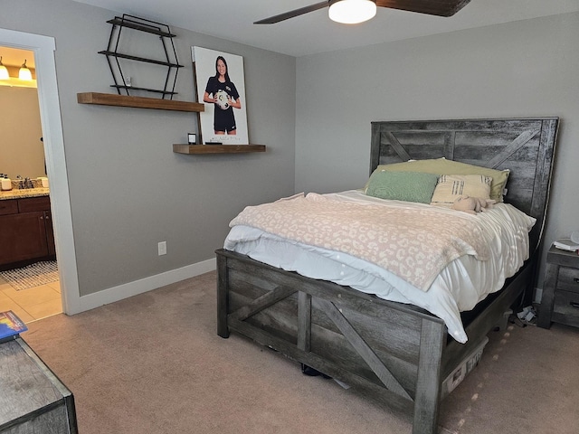 8009 Shelly Plum Dr, Murfreesboro, TN 37128 - bedroom with light colored carpet, ceiling fan, and connected bathroom