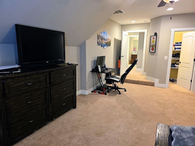 8009 Shelly Plum Dr, Murfreesboro, TN 37128 - office area featuring light carpet, a ceiling fan, and recessed lighting