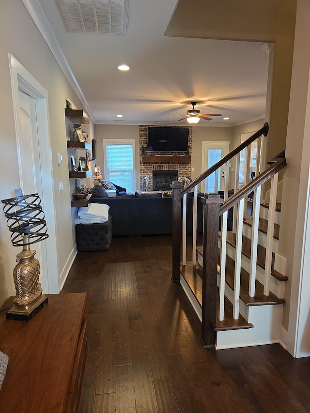 8009 Shelly Plum Dr, Murfreesboro, TN 37128 - hall featuring dark wood finished floors, stairs, and recessed lighting